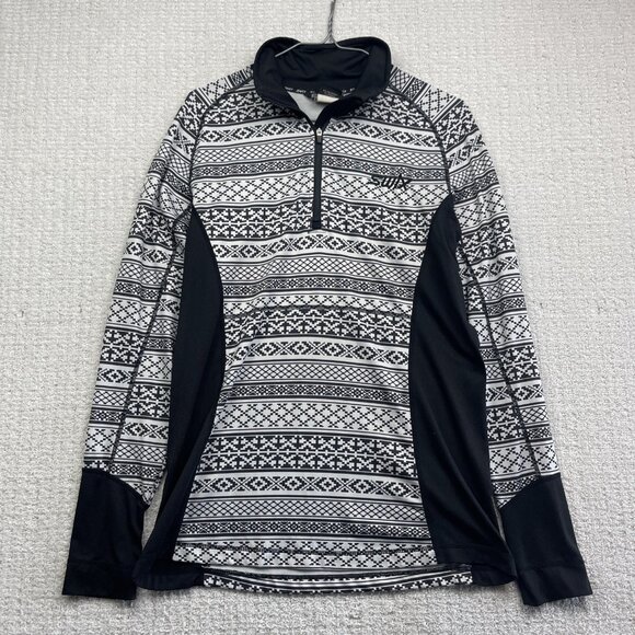 SWIX Base Layer Long Sleeve 1/2 Zip Wom L Nordic Pattern Black White Ski / Hke - Picture 1 of 13